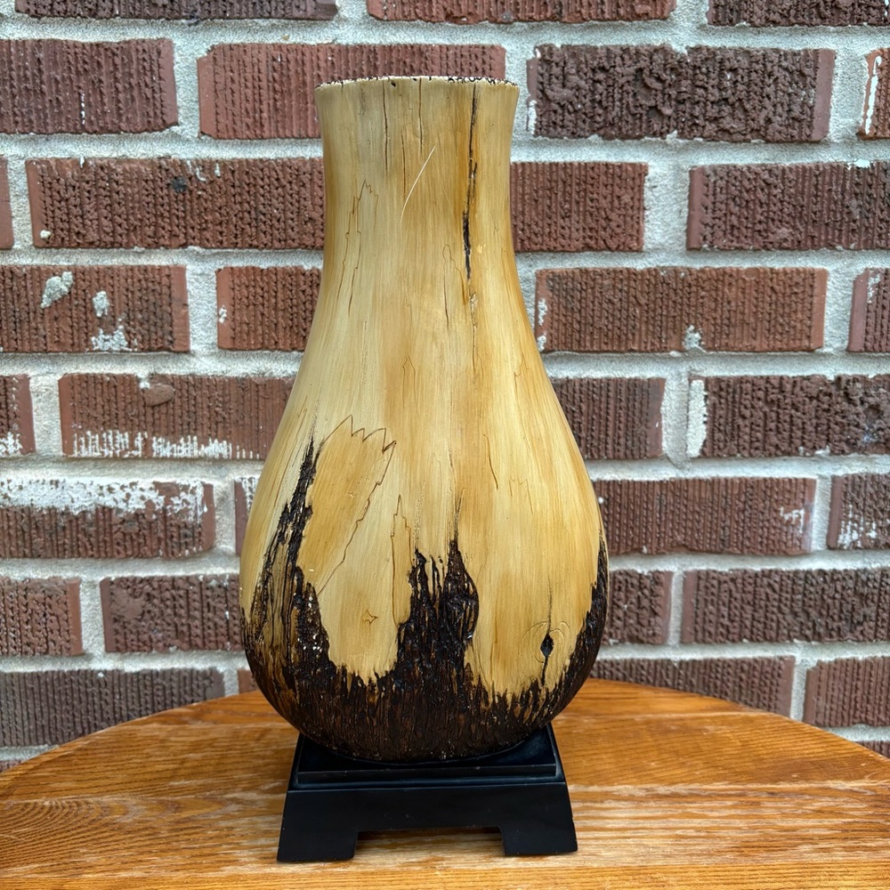 Carolyn Kinder Collection Faux Cypress Wood Urn Vase Black Pedestal